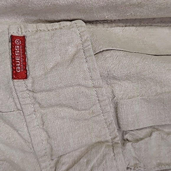Guess Pants Size 31R Tan Beige Lightweight Linen Blend Travel Safari Casual Nice - Picture 4 of 7